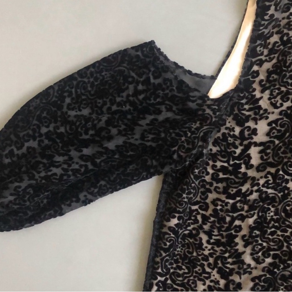 Alice + Olivia Black Burnout Cold-Shoulder Velvet Top - Picture 2 of 5